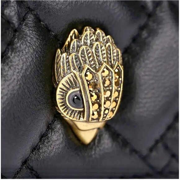 Kurt Geiger Quilted Leather Card Holder Crystal Eagle Head New in Box-Black - Picture 6 of 16